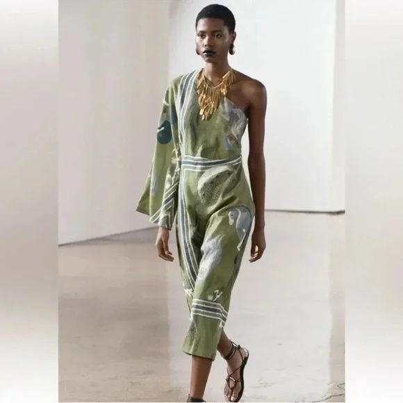 Zara Limited Edition Linen ZW Collection printed asymmetric dress - Picture 9 of 14